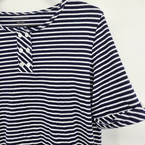 Appleseeds Navy White Striped Henley Top Shirt Womens M Short Sleeve